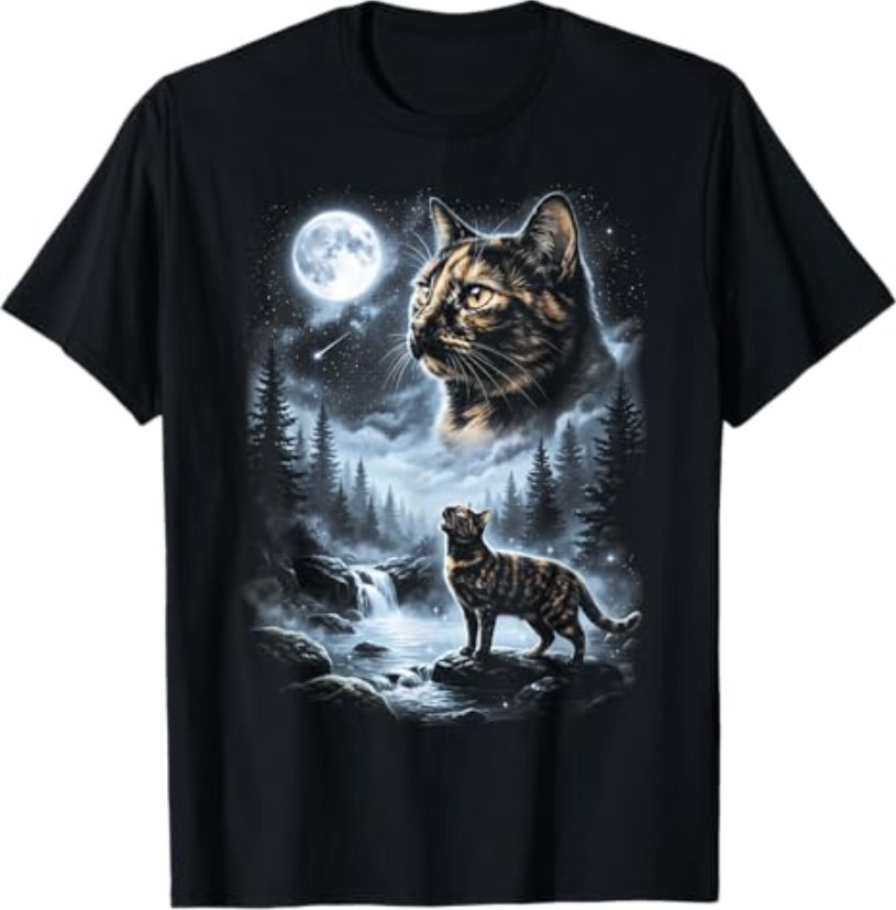 Tortoiseshell Cat Howling at Moon 90’s Retro T-Shirt