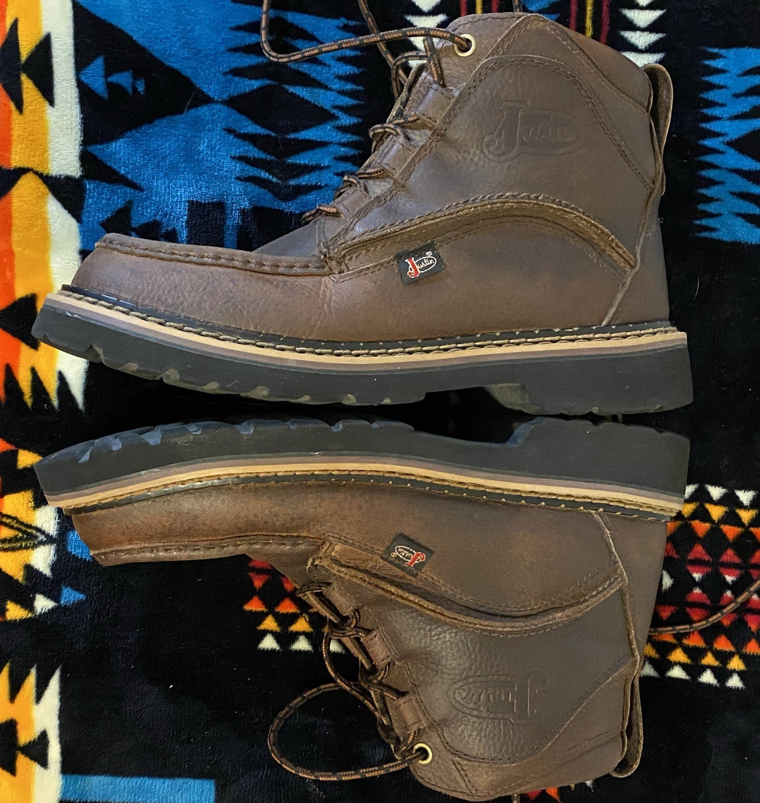 Justin Men’s Brown Leather Lace-Up Ankle Work Boots Round Toe Rubber 8.5 M
