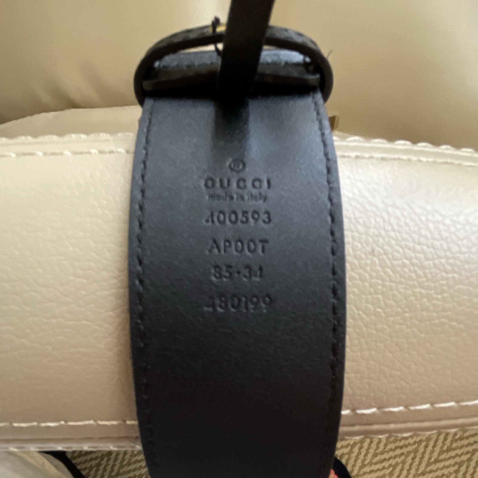 Authentic Gucci double G black belt, gold hardware unisex, 1.5 inches 85/34