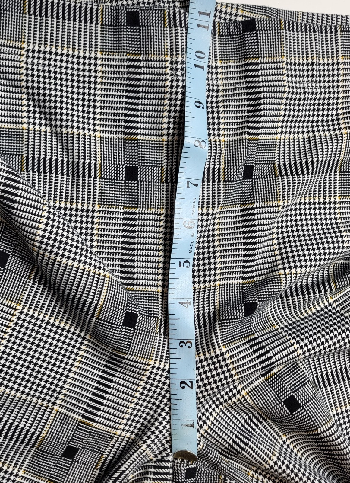 NWT Cato Ankle Leggings Women Large Black+White+Mustard Multi Plaid Stretch 28″L