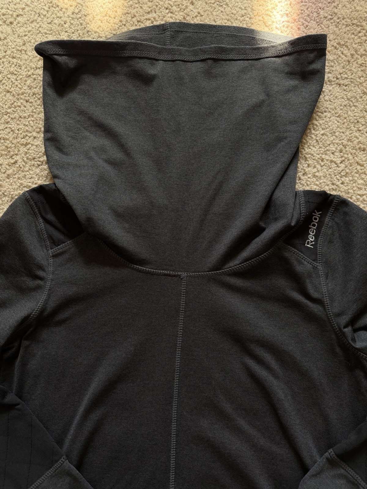 Reebok Women’s Cowl Neck Pullover Sweater Dark Gray Long Sleeve Thumbhole Top