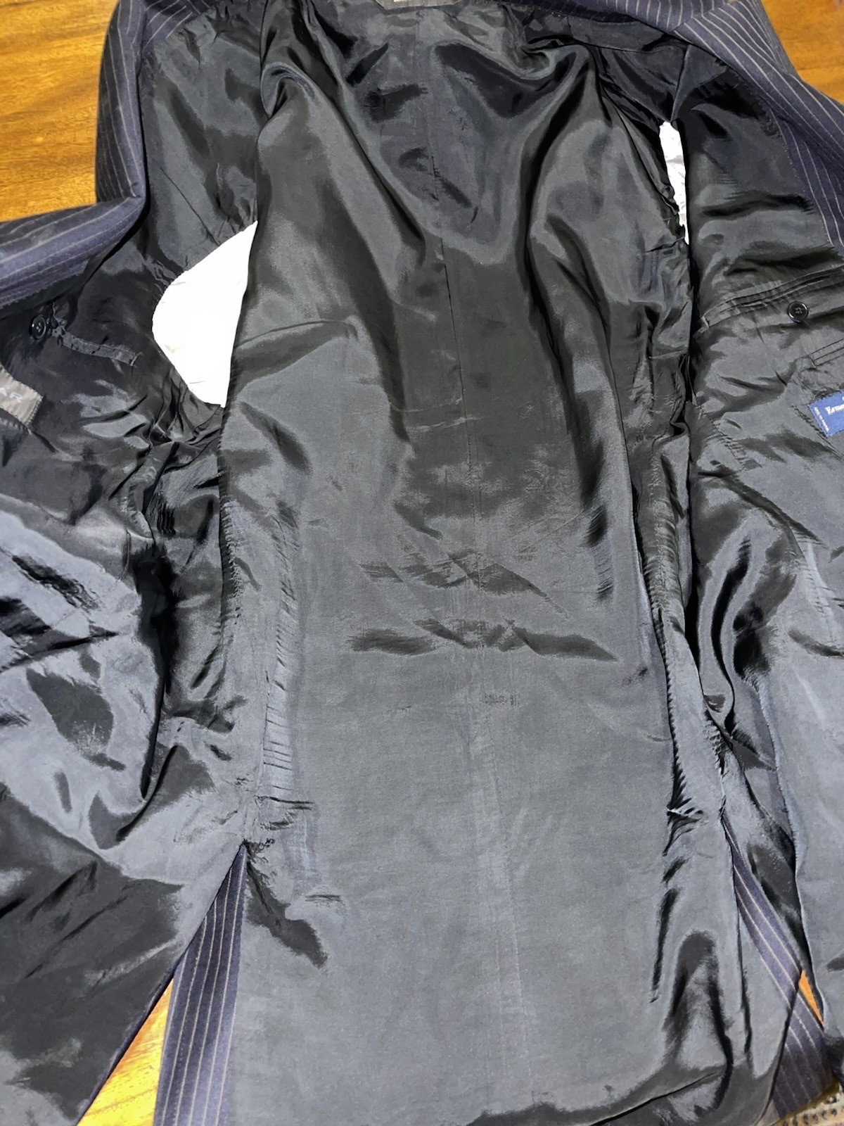 ERMENEGILDO ZEGNA X Sarar Mens Navy Pinstripe Wool Suit Blazer 44L Pants 36×32