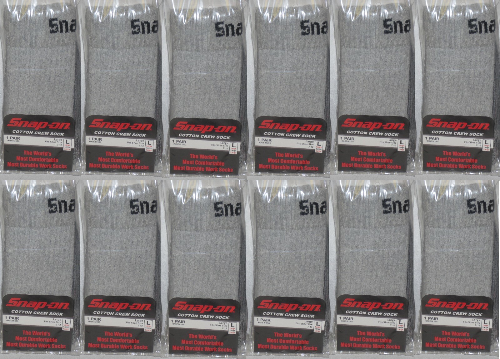 12 PAIRS Men’s GRAY Snap-On Crew Socks LARGE ~ FREE SHIPPING ~ MADE IN USA *NEW*