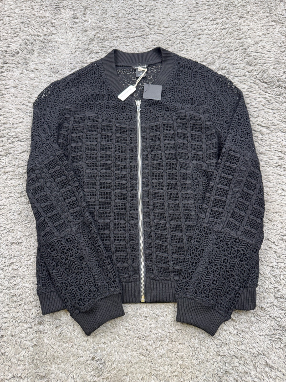Club Monaco Jacket Women Small Black Arlet Lace Manteaux Full Zip Bomber NWT