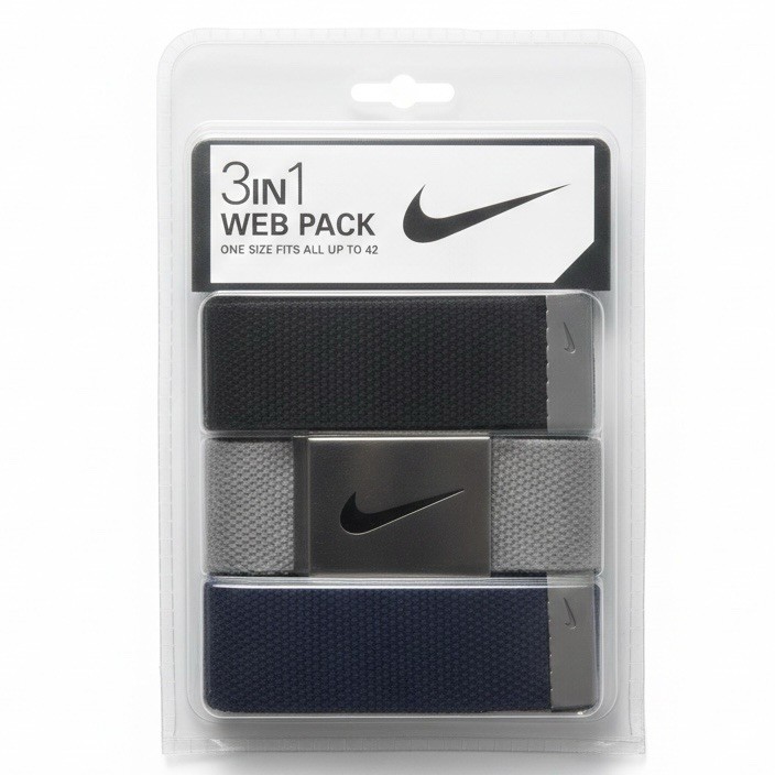 NIKE 3 In 1 Web Pack Adjustable Belts Black Gray Navy One SIze Fits All Up to 42