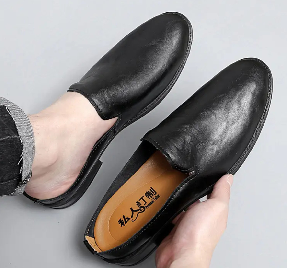 Mens Summer Mules Leather Slippers Closed Toe Slip On Casual Shoes Loafer 2025