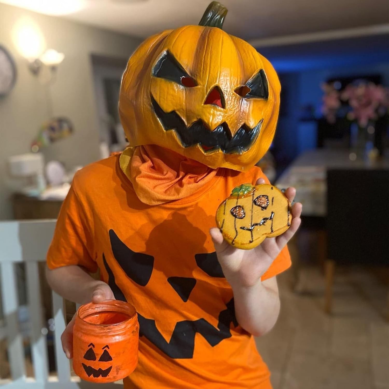 Eco-Friendly Pumpkin Head Mask for Halloween Parties – One Size Fits All