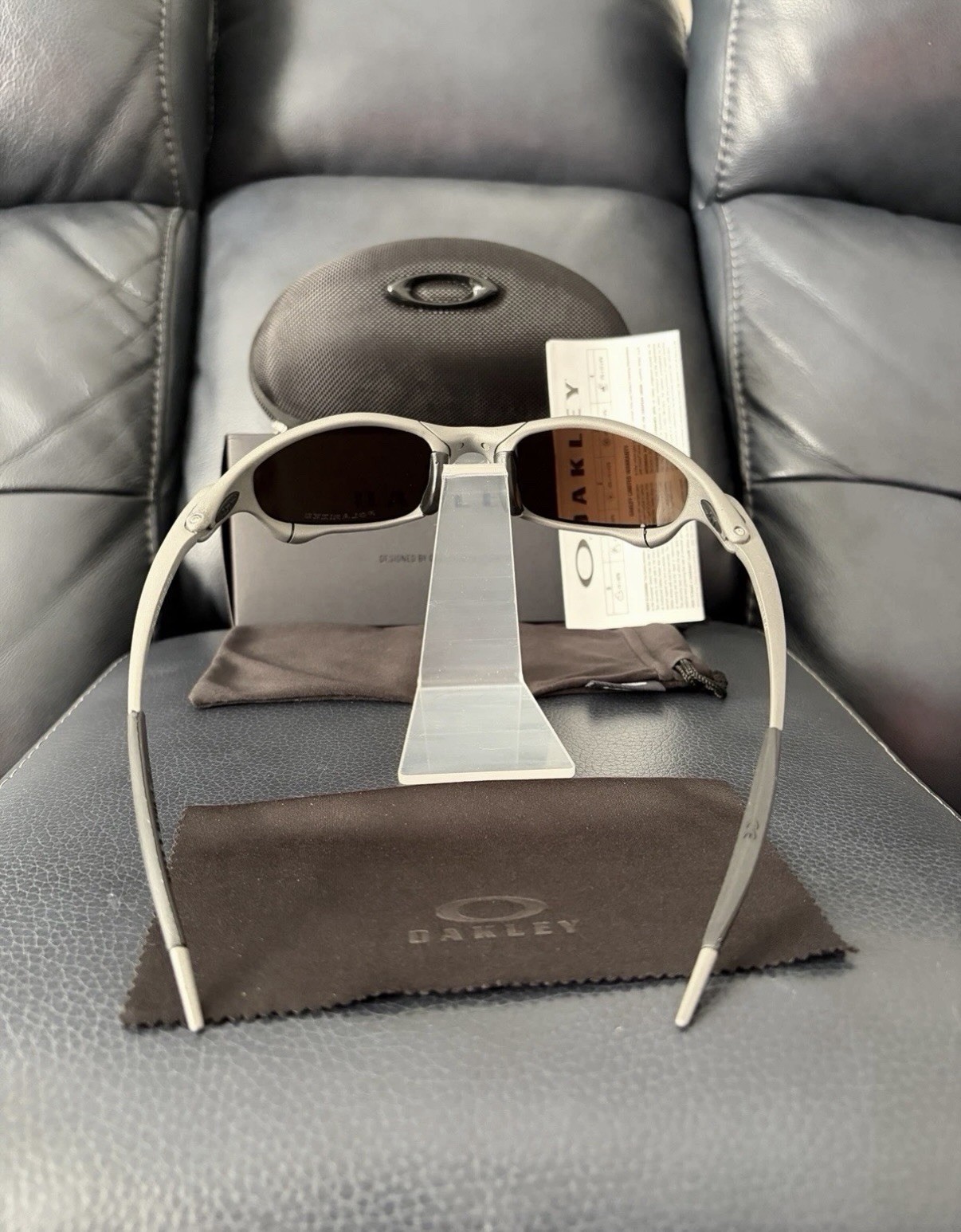 Oakley Penny & Juliet X-Metal Sunglasses Sand Grey Frame Bule Lens