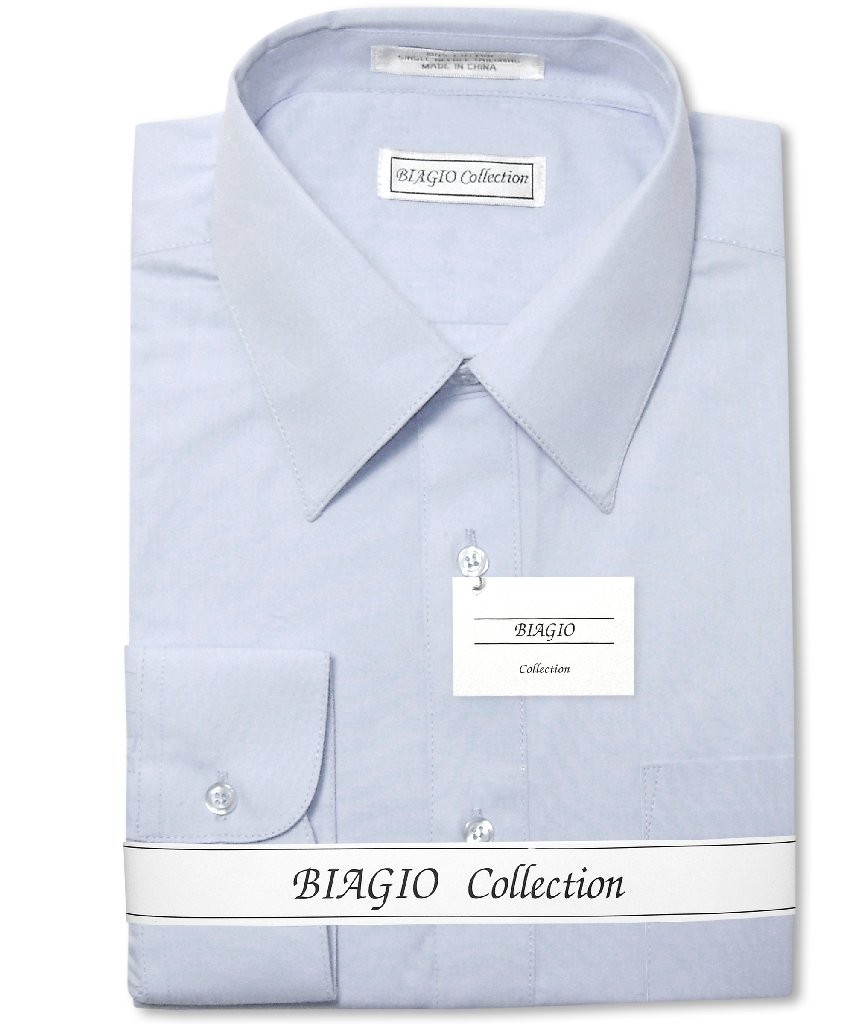 Biagio Mens 100% COTTON Solid POWDER BLUE Color Dress Shirt sz 19 36/37