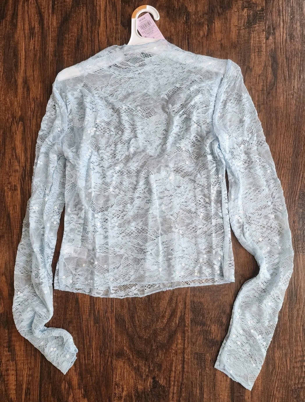 WILD FABLE Womens Long Sleeve Lace Sequin Top Blouse Sheer Light Blue, Small