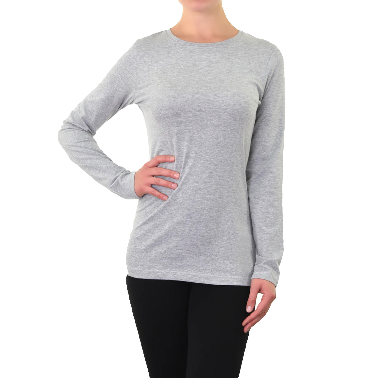 Women’s Cotton Soft T-Shirt Long Sleeve Crew Round Neck Stretch Plain Tunic Top