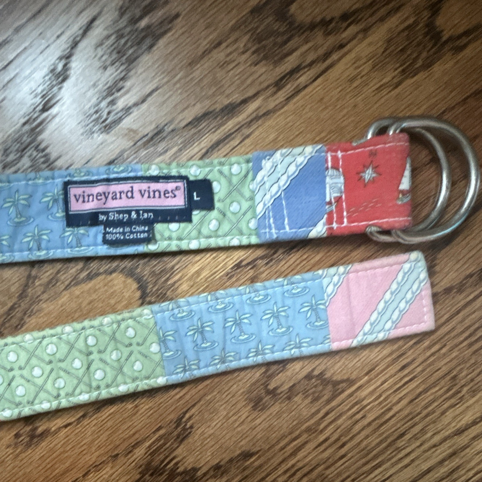 Vineyard Vines Multicolor Patchwork Belt Size L, Adjustable D-Ring