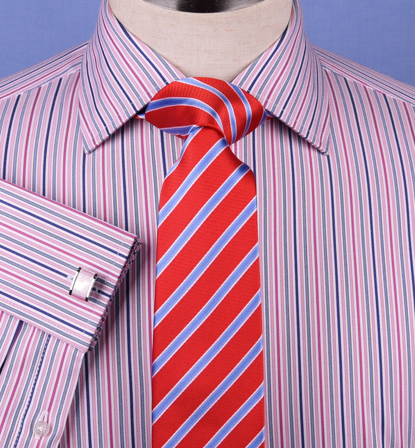Pink Blue Soft Stripe Formal Business Dress Shirt Designer Stylish Fashion Style