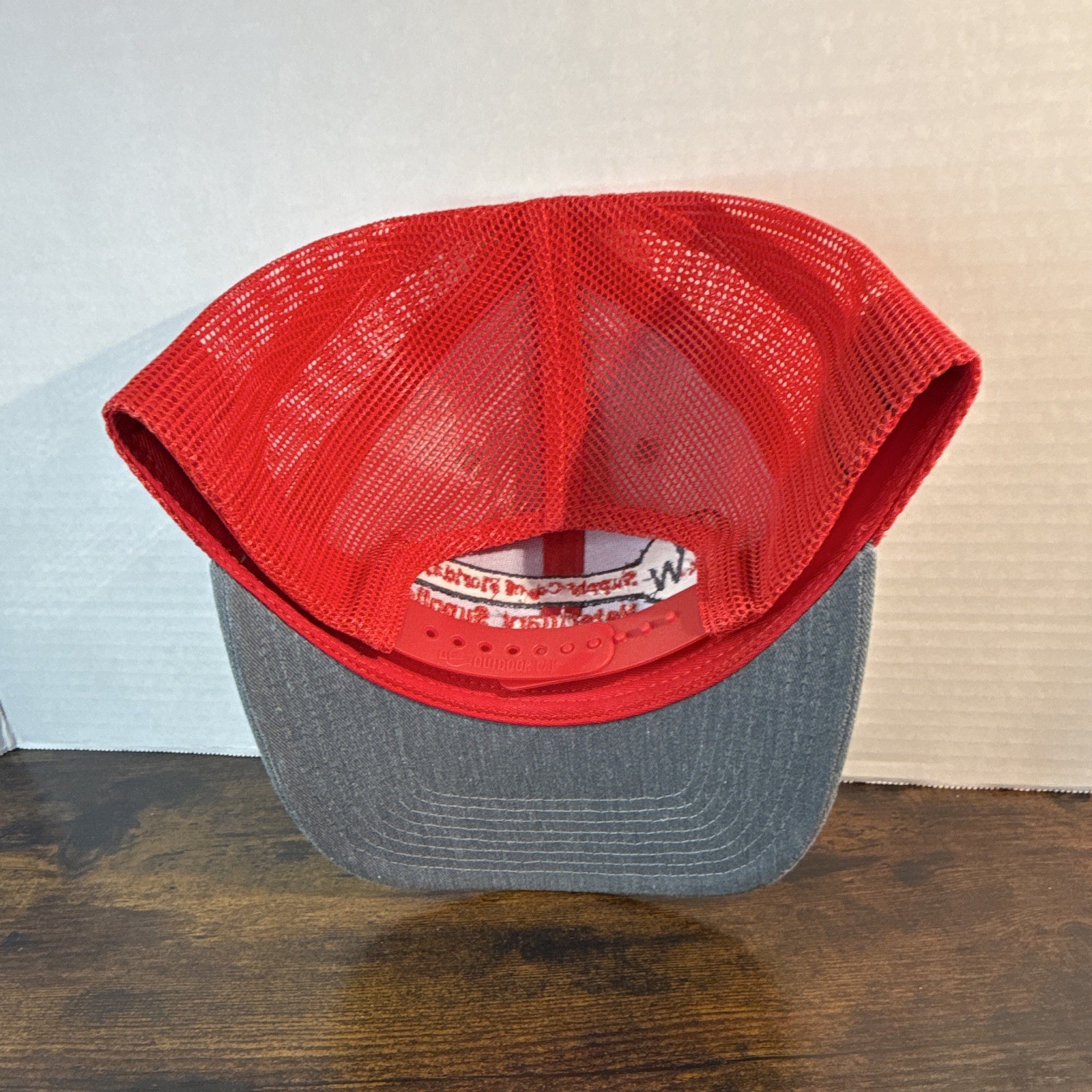 Outdoor Cap Gray/Red Colorblock Trucker Hat Mesh Back Adjustable One Size