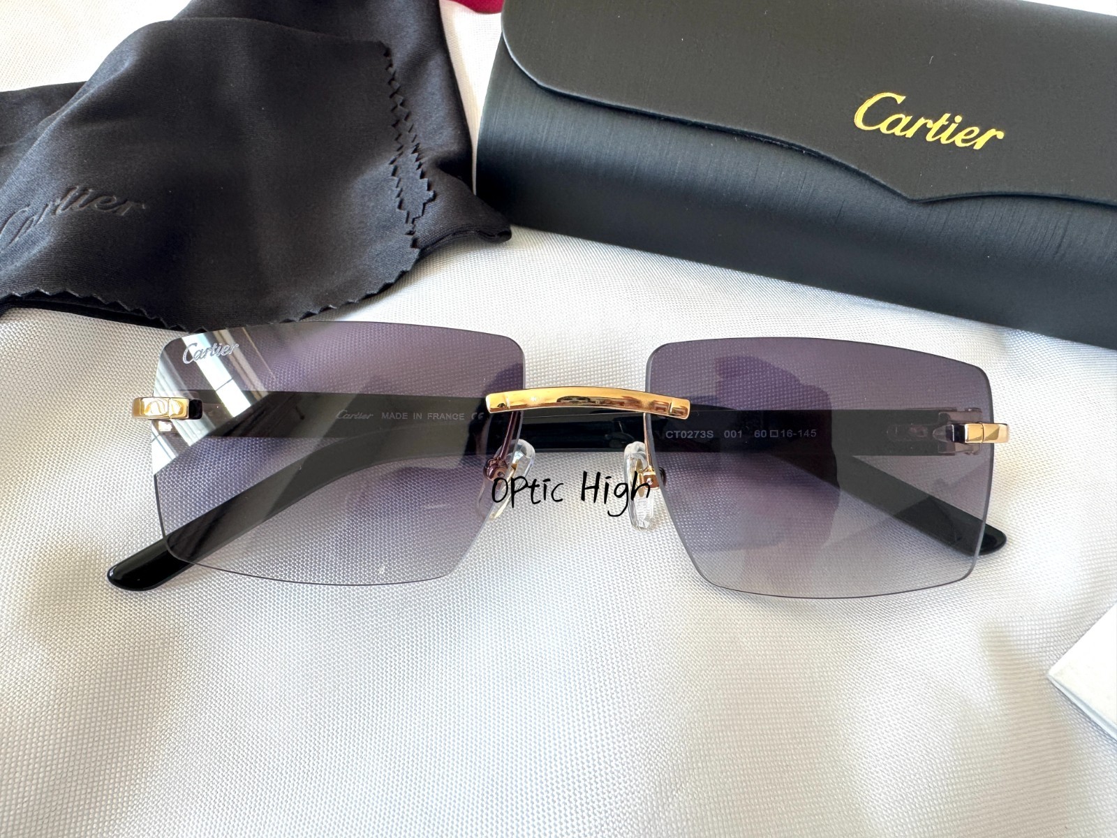 Cartier Men’s Rimless Sunglasses Gold CT0273S France w/ Box Case