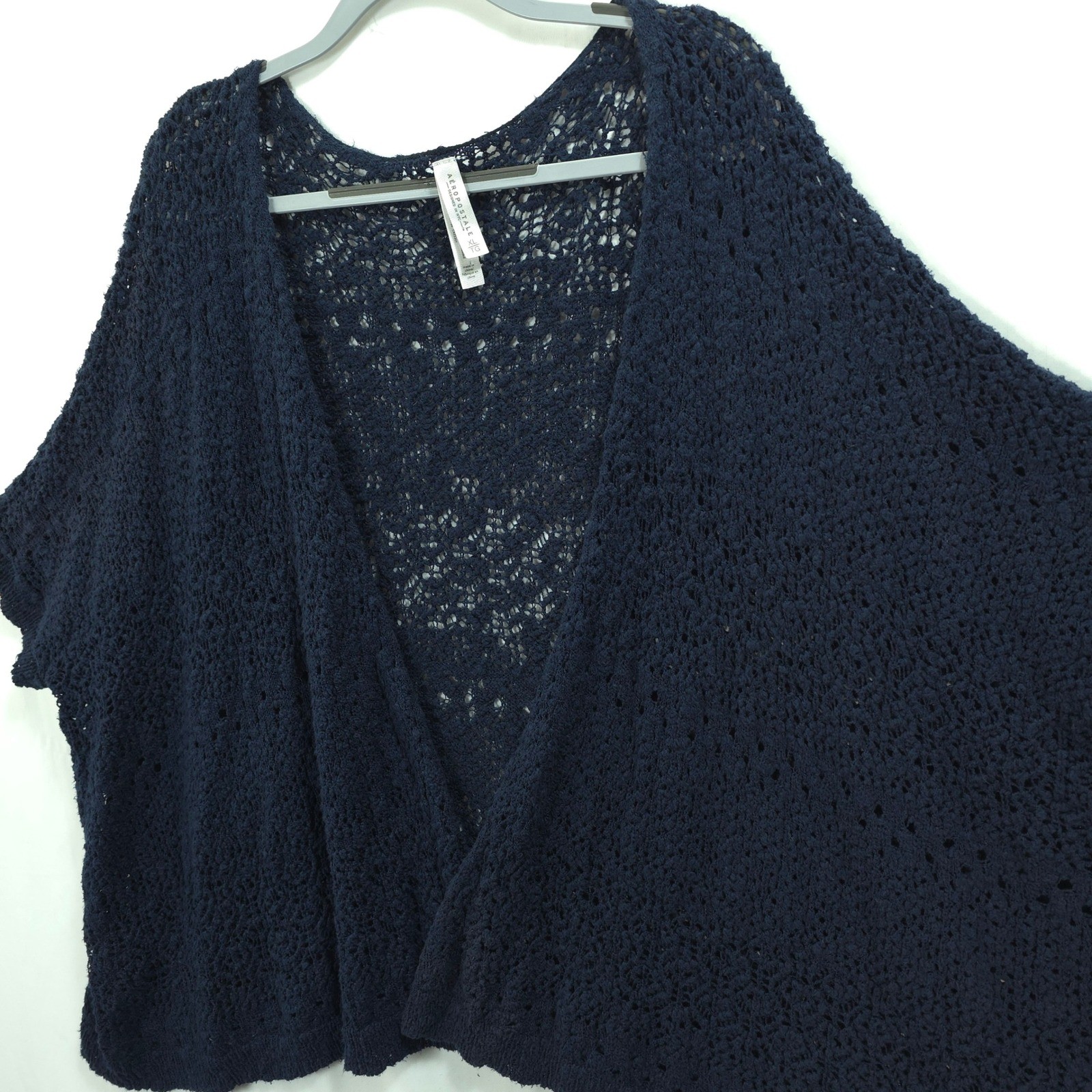 Aeropostale Cardigan Open Knit Crochet Women XL Blue Boho Shrug Layering