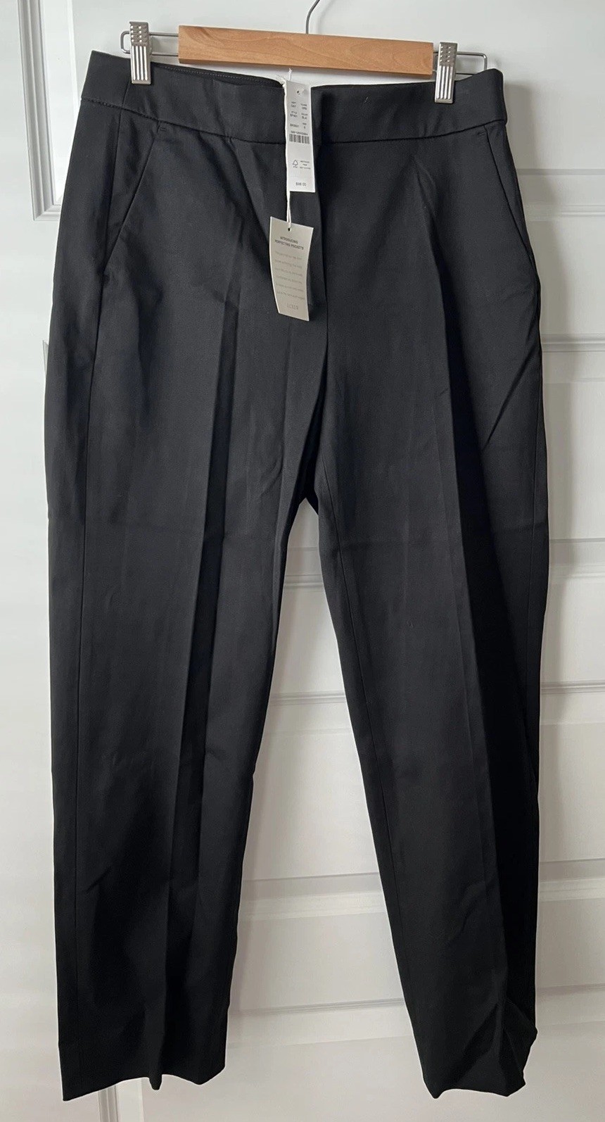 NWT J. Crew Straight-Leg Pant In Bi-Stretch Cotton Blend Black 8 Classic BF401