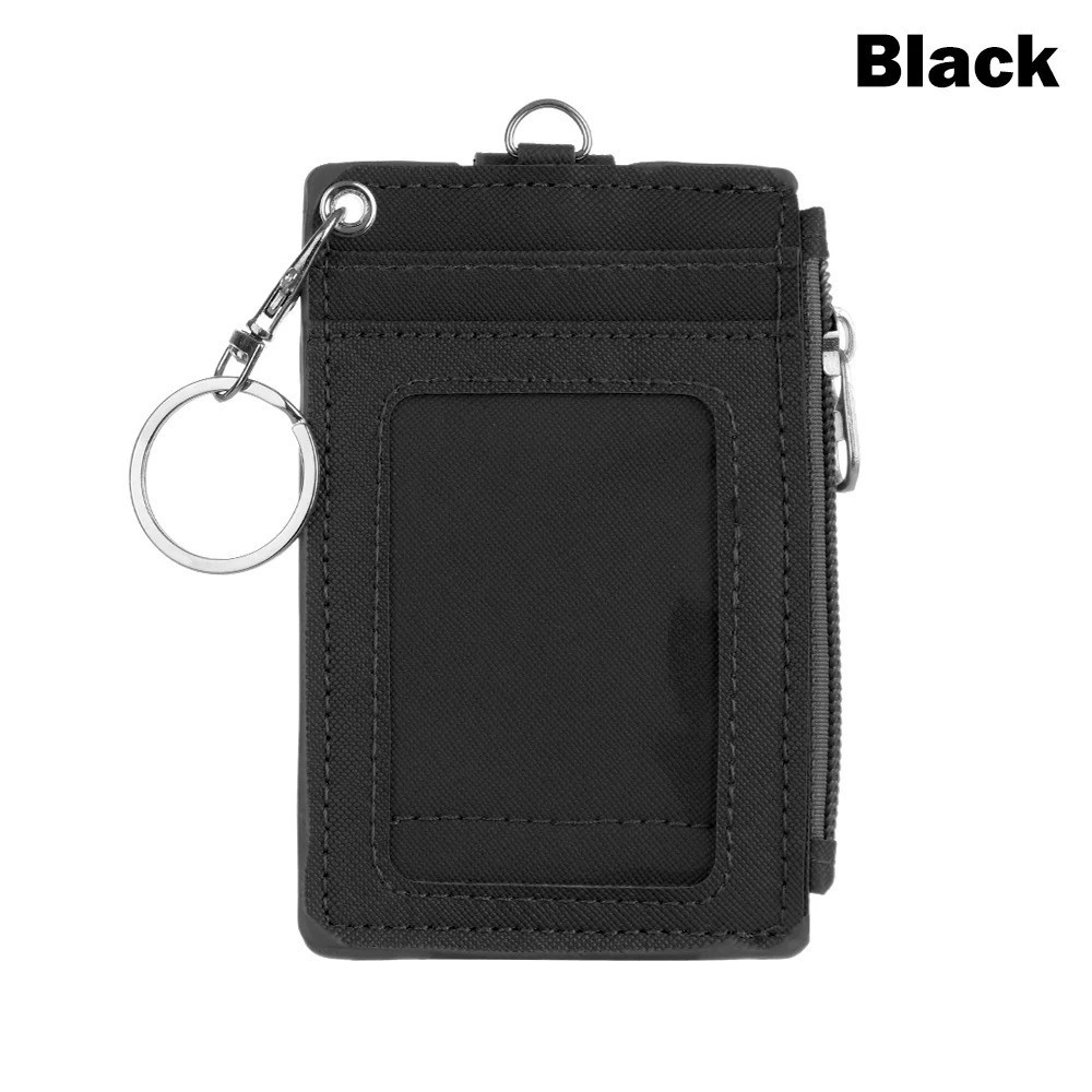 PU Leather Card Holder Wallet Coin Purse Keychain Mini Business ID Badge Case