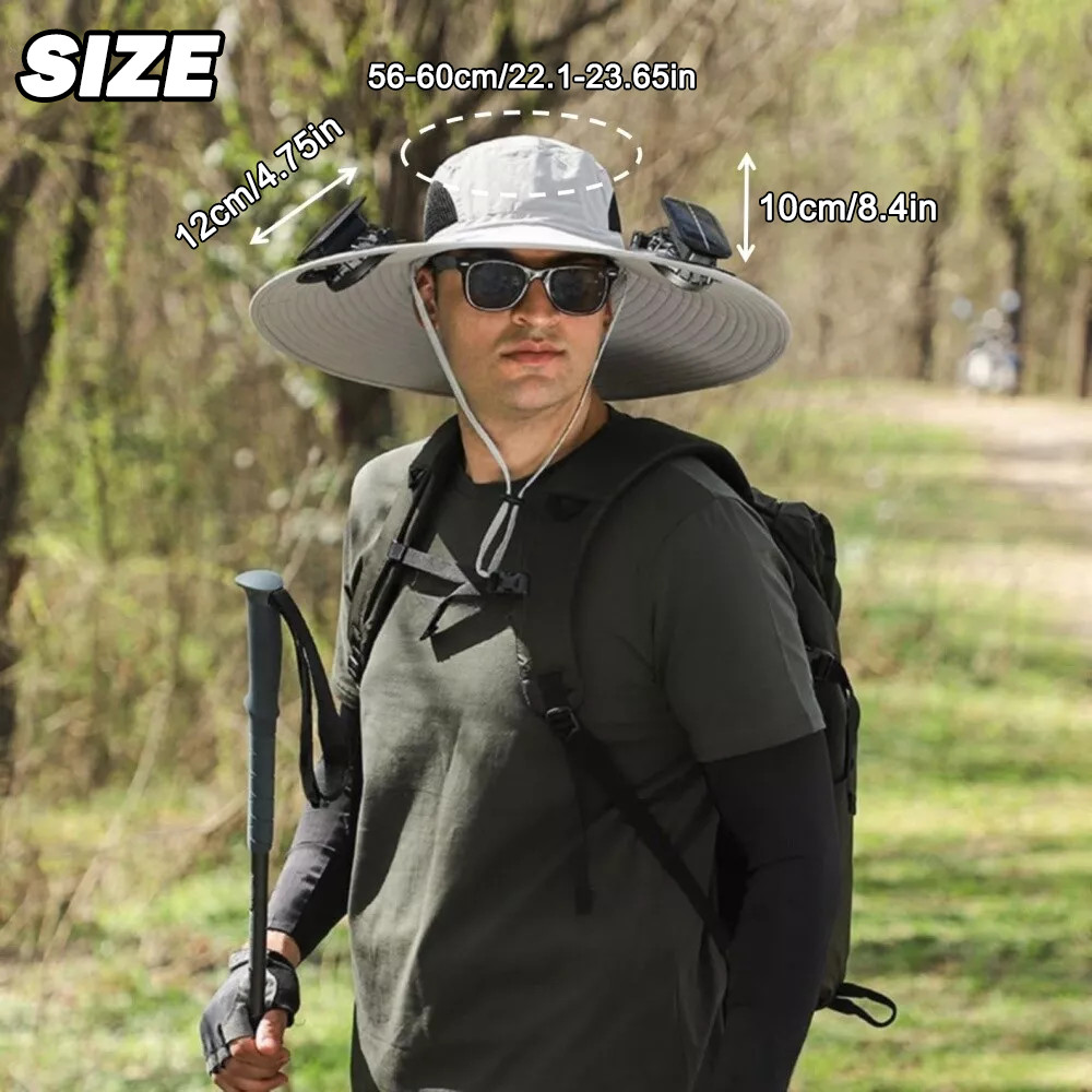 Sun Hat with Fans Solar Power USB Cooling Hats Wide Brim Fishing Camping Bucket
