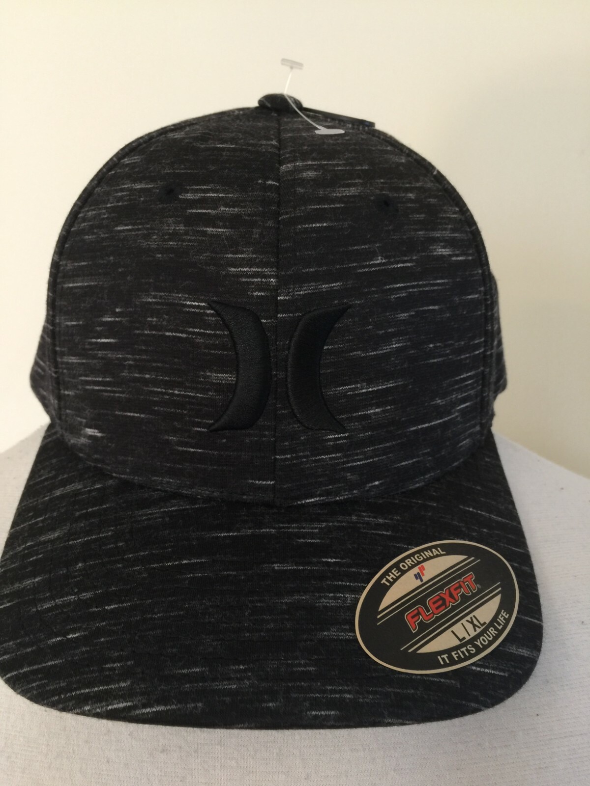 NWT Hurley Baseball Cap Logo FITTED Icon Texture Blk Heather L/ XL FlEX FIT Hat