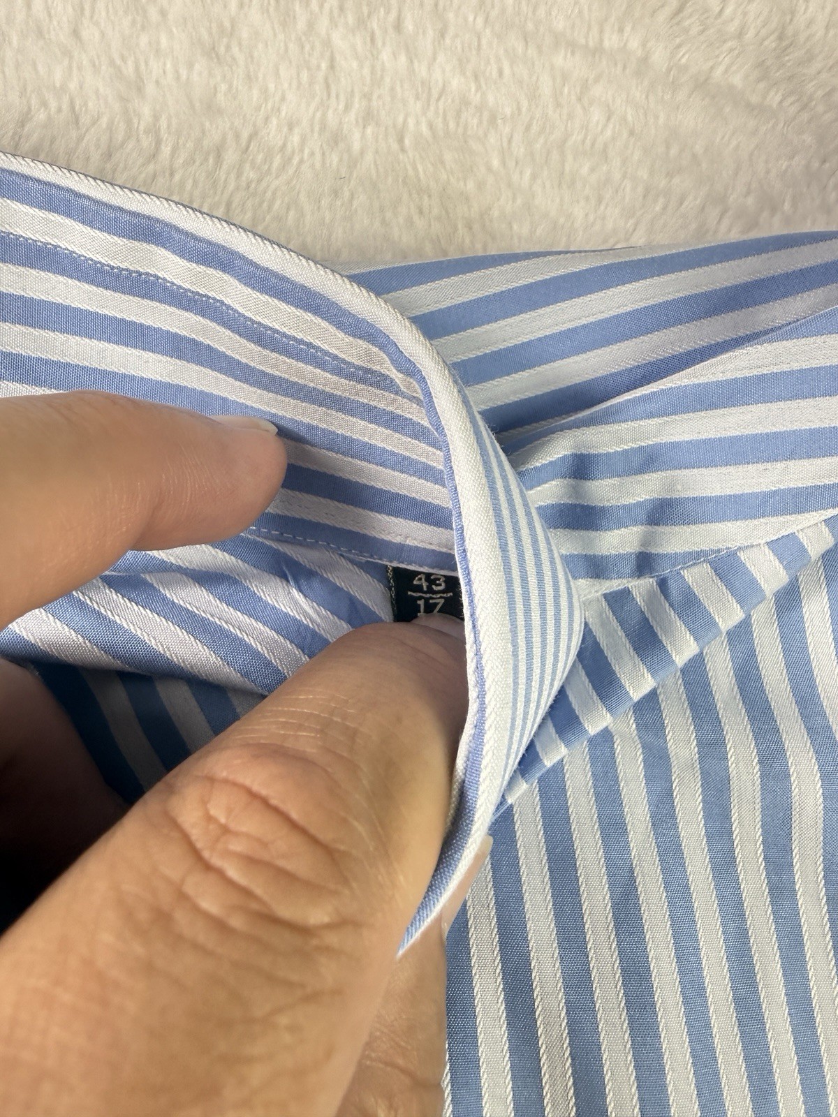 Canali Dress Shirt Mens 43/17 Blue Striped Button Long Sleeve Made in Italy Cuff