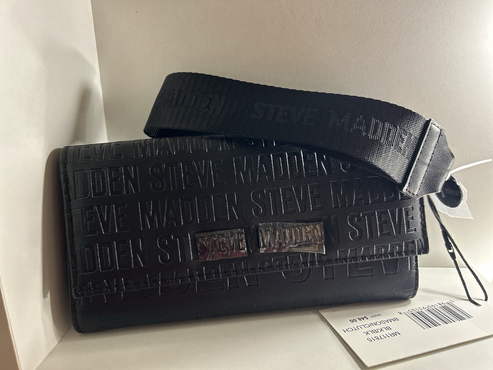 Steve Madden Women’s Black Logo Wristlet Wallet Clutch w/ Wrist Strap