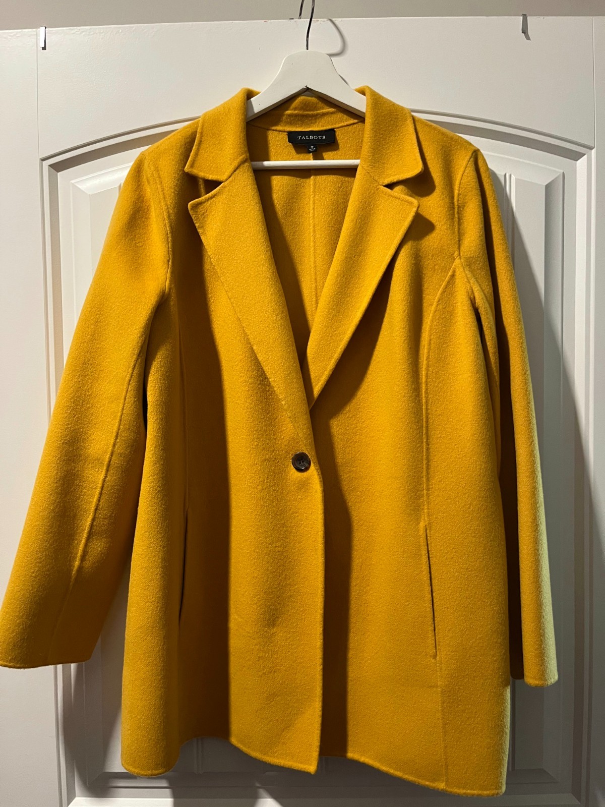 Talbots Mustard Gold Boiled Wool Blend Open Front Jacket Blazer Women’s XL