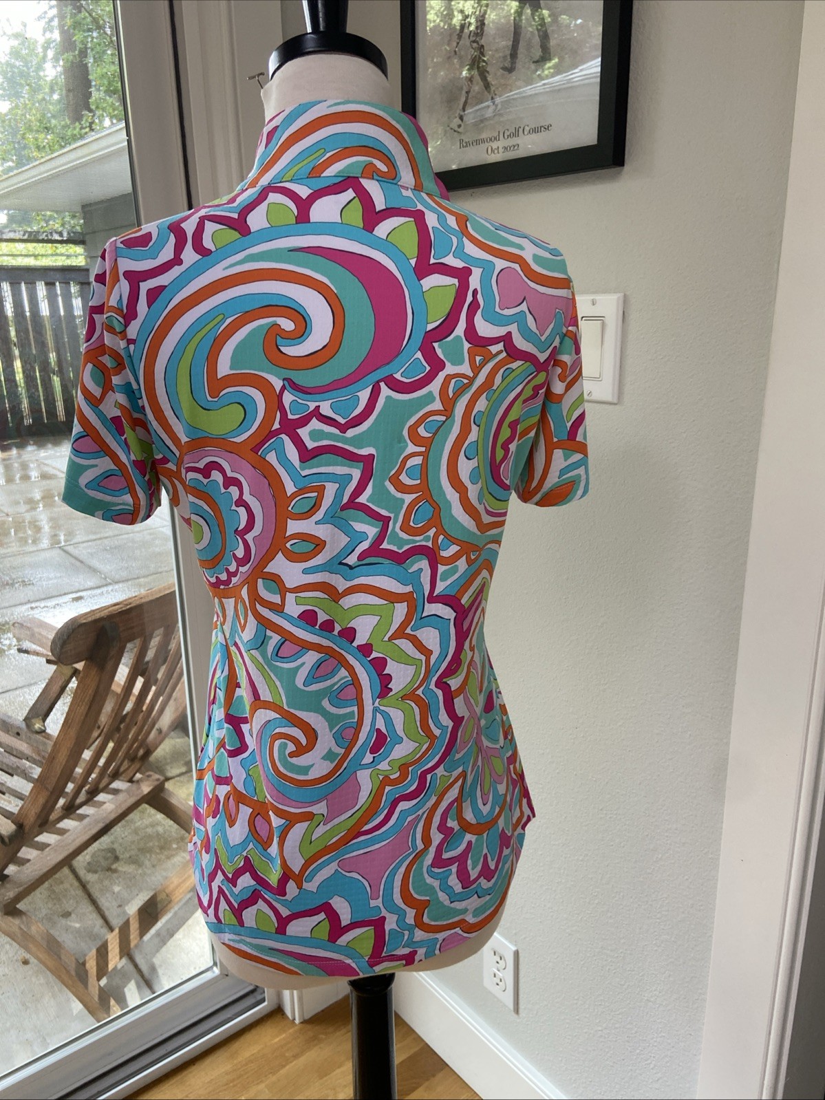 IBKUL Ariana Mock Neck Top Short Sleeve S M L XL Multi Women’s Golf Shirt UPF 50