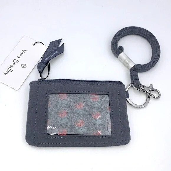 Vera Bradley Carbon Gray Microfiber Zip Id & Lanyard Set NWT