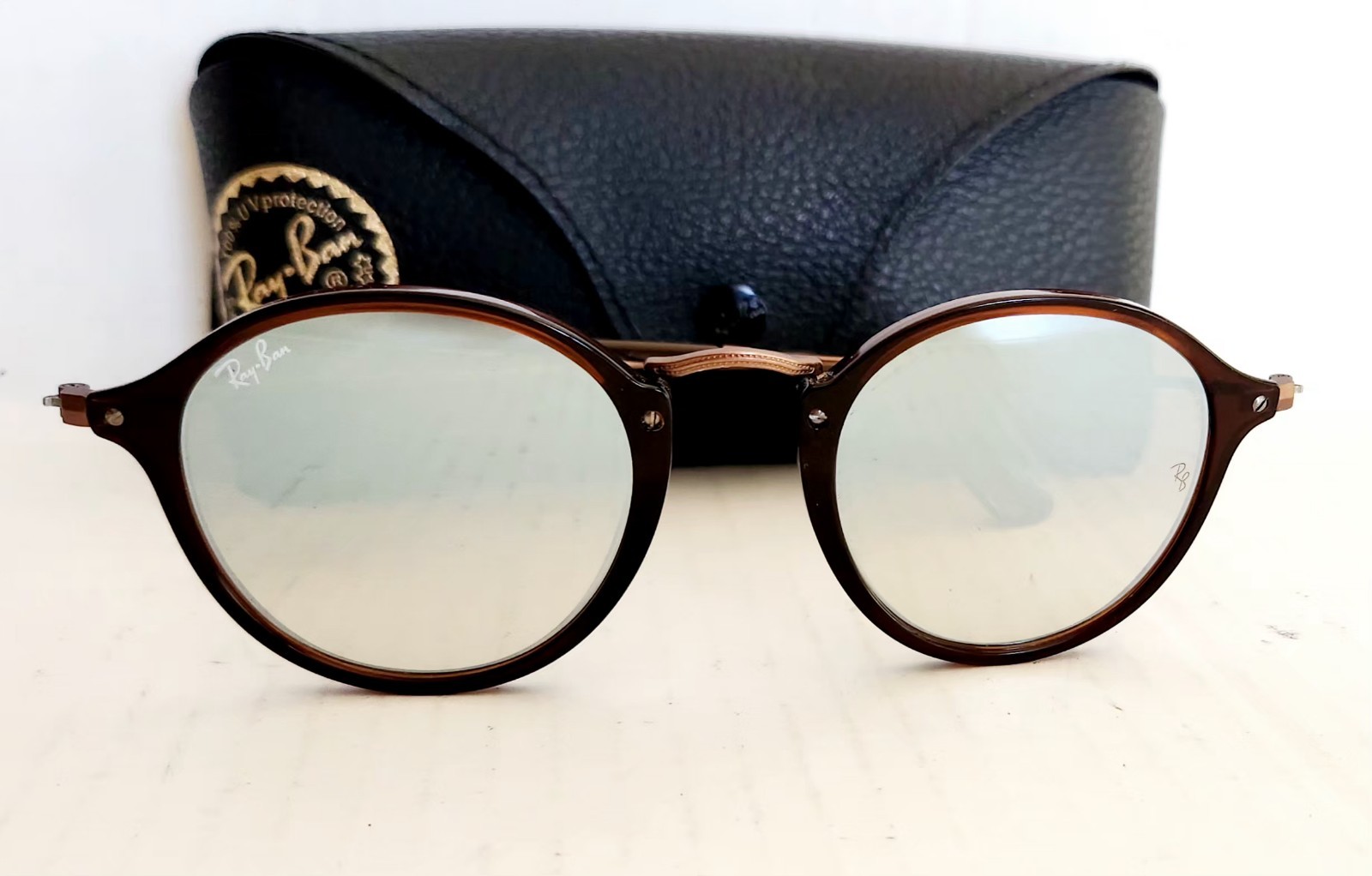 Ray-Ban RB2447N Fleck Round Sunglasses Gunmtl Brown Mirror Polarized 49-21-145
