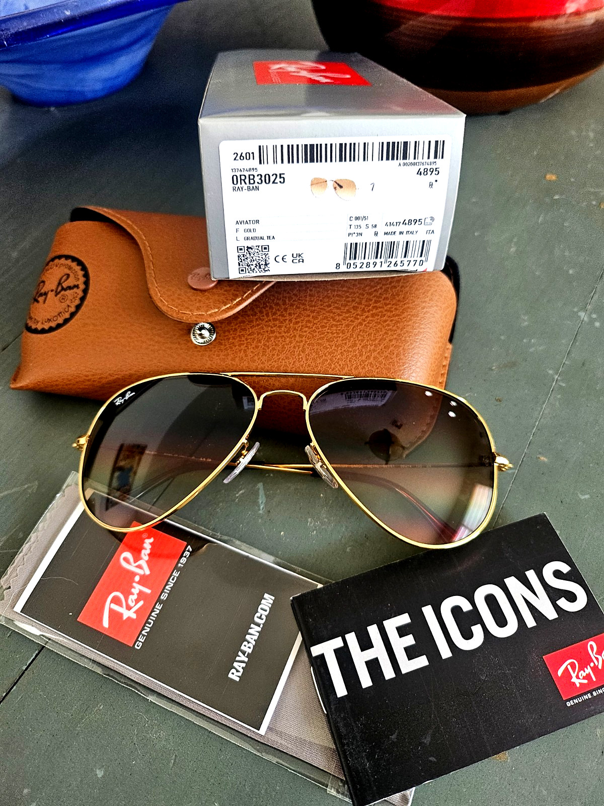 Ray-Ban Sunglasses RB3025 Aviator Gradient Gold Frame Light Brown Lens 58mm