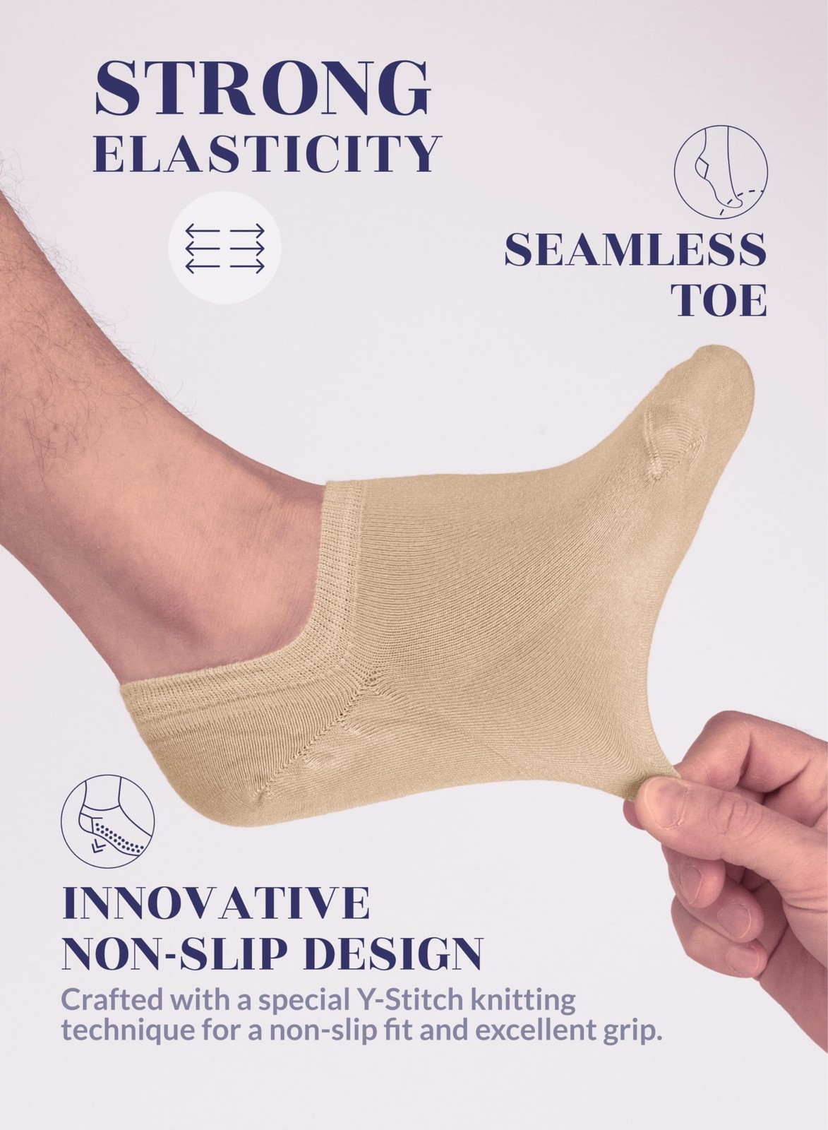 HUGH UGOLI Men Bamboo No Show Socks | Non Slip Invisible Liner Socks 6/12 Pairs