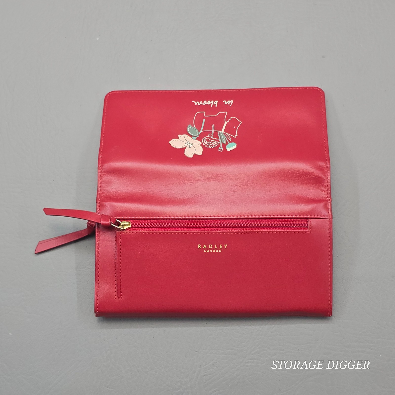 Radley London In Bloom Bi Fold Wallet Women’s Red Leather Floral Dog Appliqué