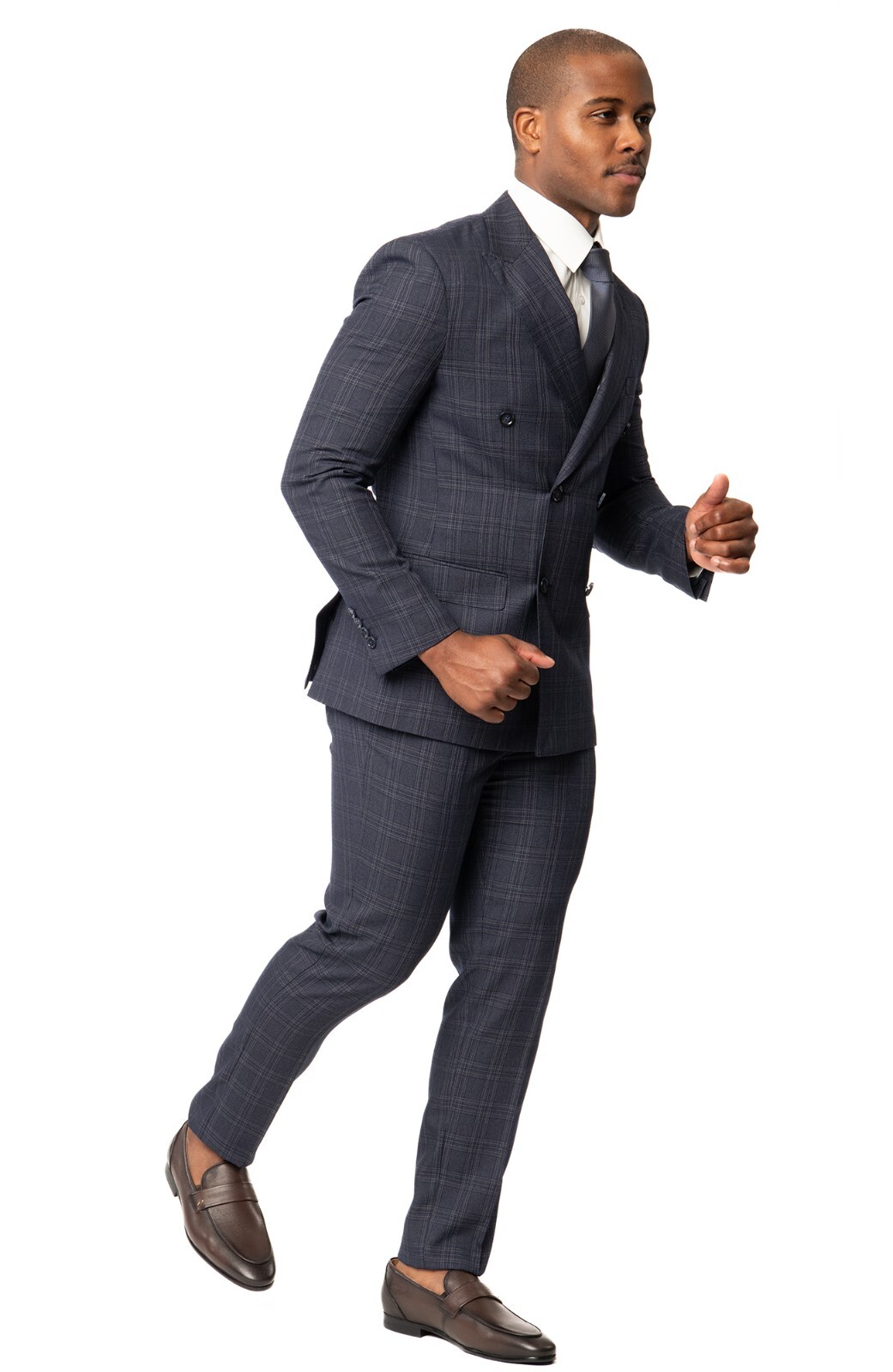 Slim Fit Double Breasted Plaid Eggplant Purple 2 Button Peak Lapel Men Suit AZAR