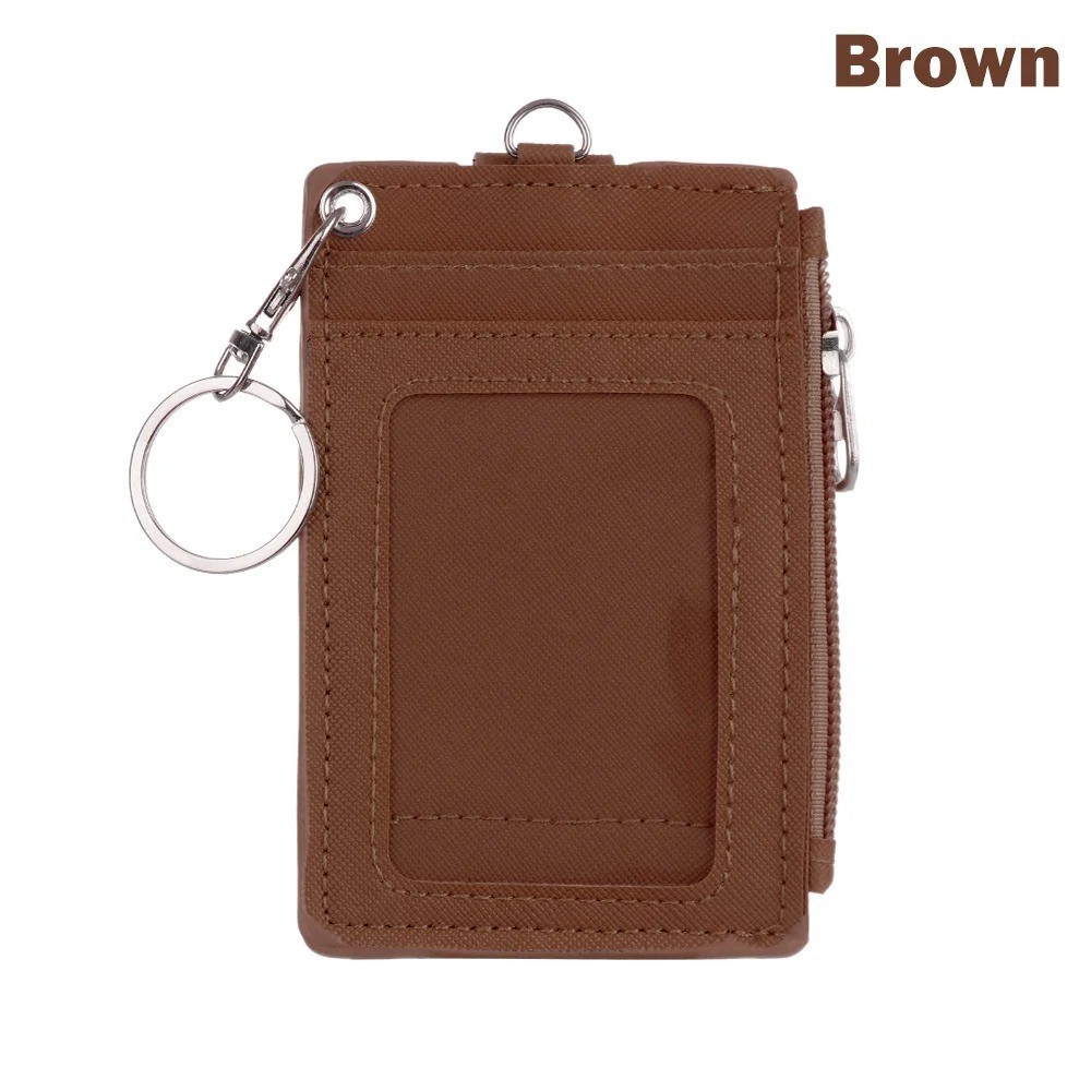 PU Leather Card Holder Wallet Coin Purse Keychain Mini Business ID Badge Case