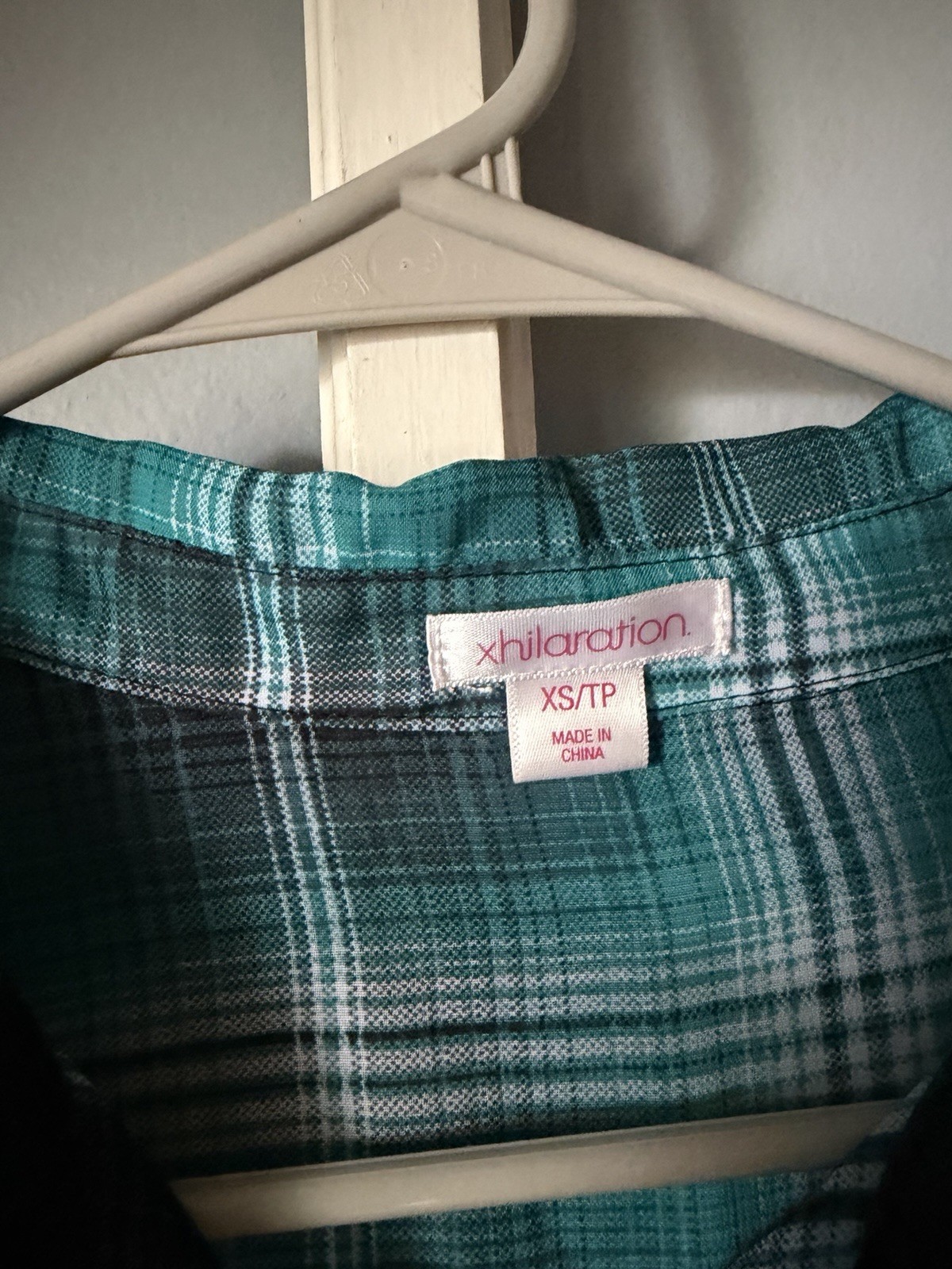 Xhilaration Women’s Petite XS/TP Teal Plaid Collared Pockets Button-Up